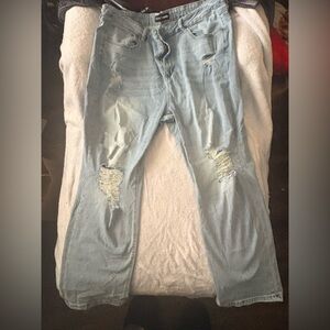 Fashion Nova Light Blue Distressed Flare Jeans